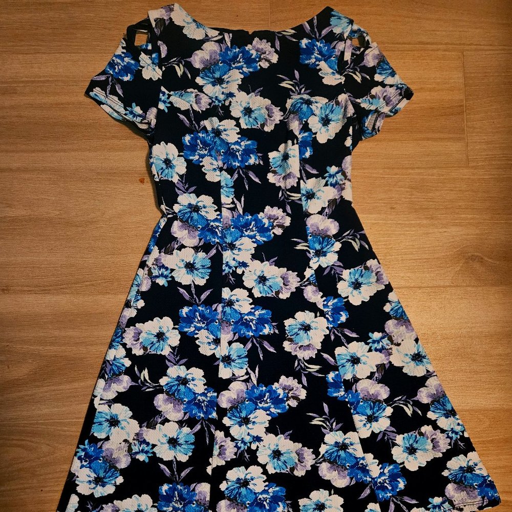 Blue and Black Floral Formal Dress, Petite 4P, New